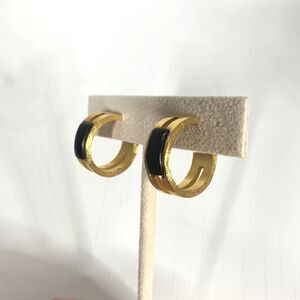 Vintage Trifari Gold Tone Clip Earrings Signed Black Cabochon Hoop Old Money